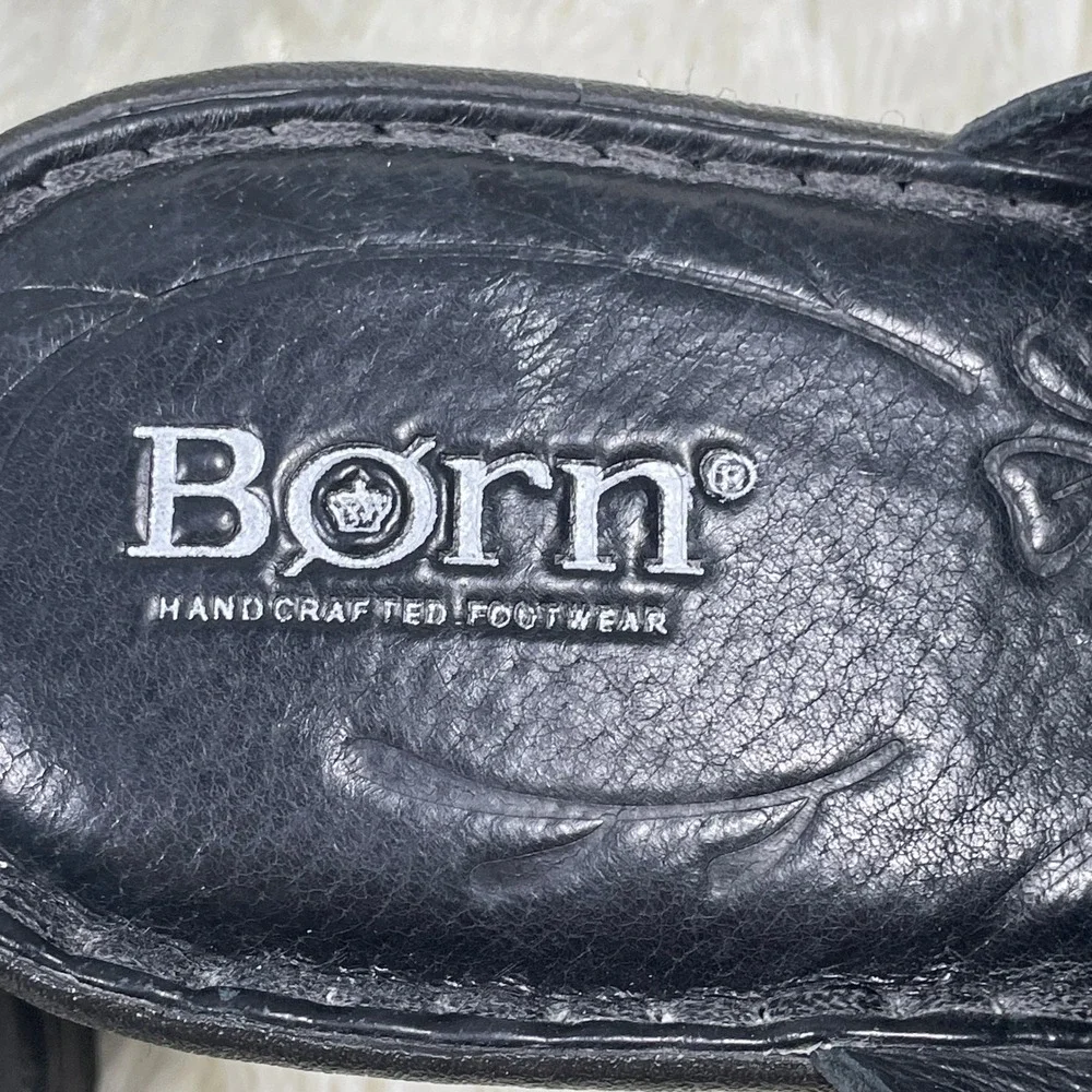 Born Wedge Sandals Womens 9 Black Very Good Leather Peep Toe Slides F22903